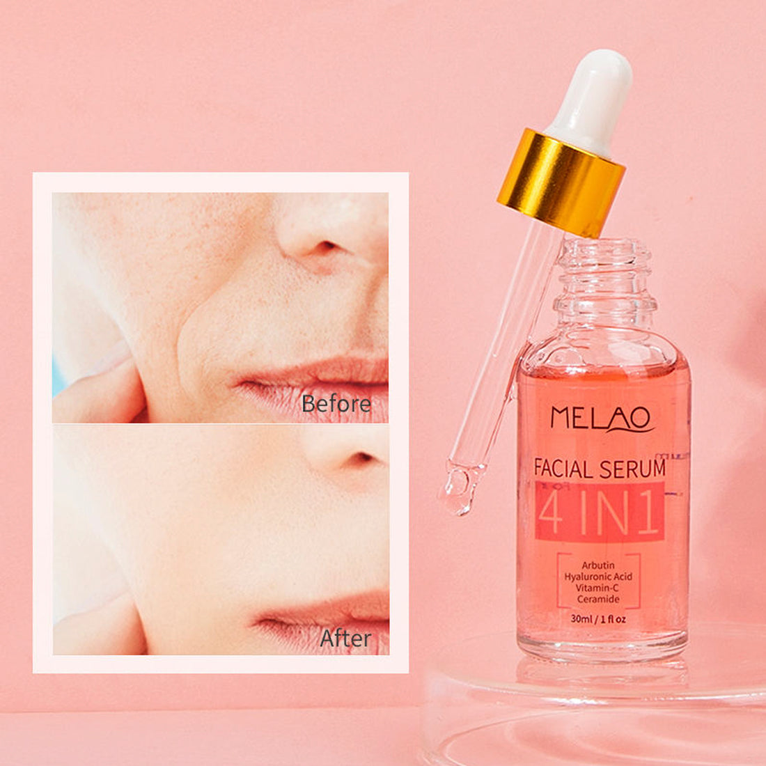 Melcao Face Care 4 in 1 Serum Hyaluronic Acid Vitamin C Hydrating Brightening Anti Wrinkles Aging 4 in 1 Face Serum for Skin Care